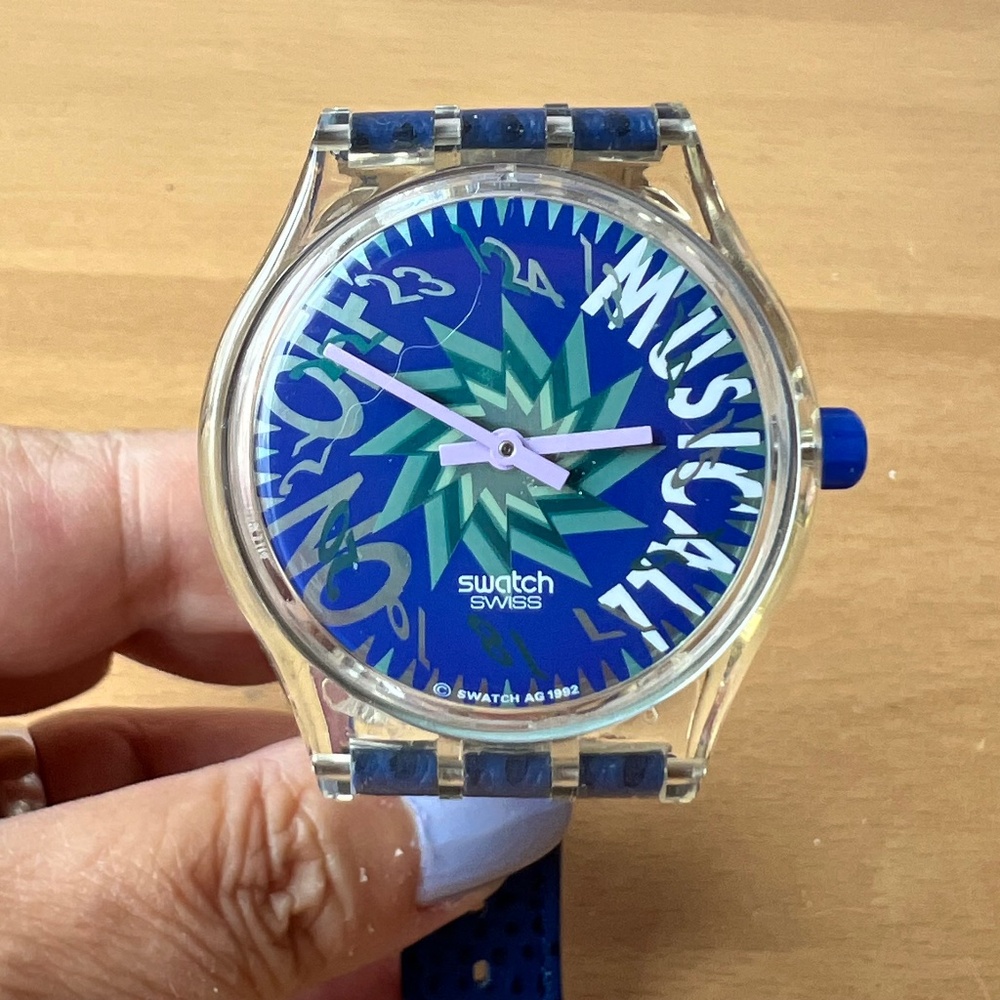 VINTAGE SWATCH MUSICALL TONE WATCH IN BLUE SLK100 1993 Jean Michel Jarre WORKS!